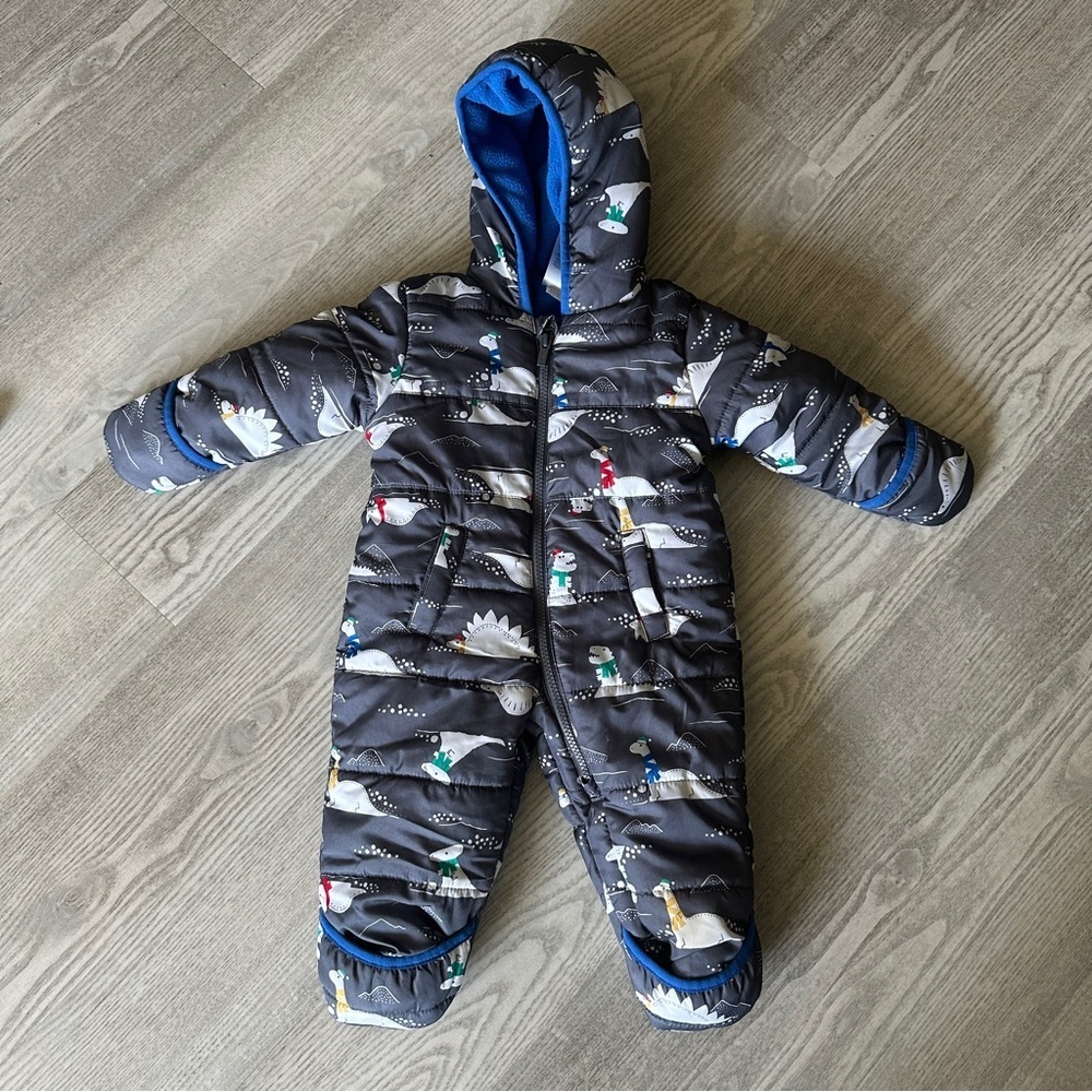 Carters Blue Dinosaur Insulated Bunting Hooded 6/9 months